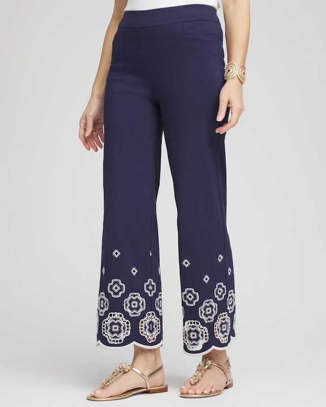Brigitte Embroidered Wide-Leg Cropped Pants